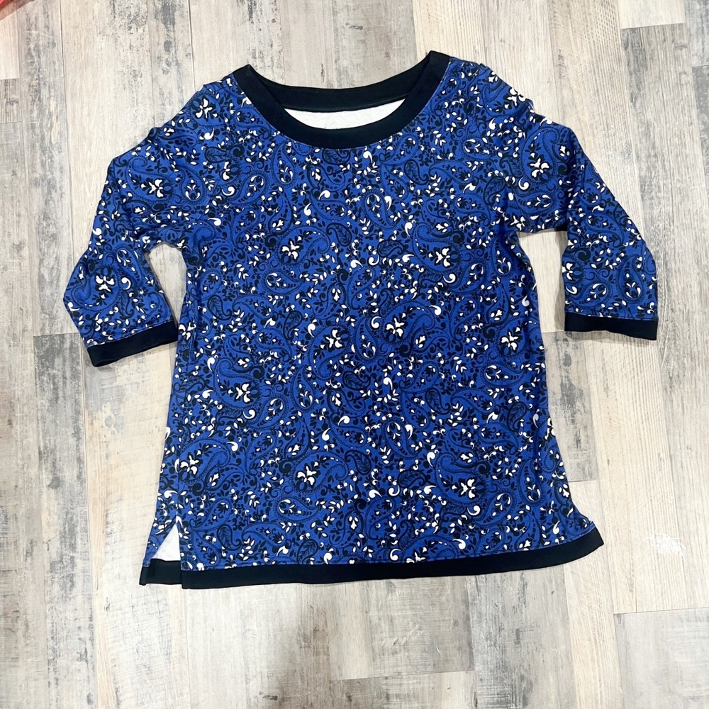 Kim Rogers Blue Paisley 100% Cotton 3/4 Sleeve Tunic Top Boho Large